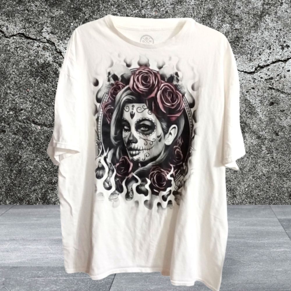 DOMA Crew Neck Graphic Tee Shirt Size 2XL White Black Red Short Sleeve